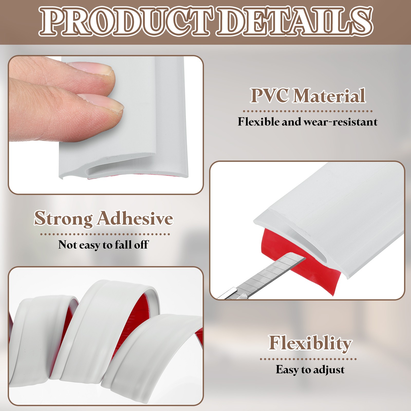 Self-adhesive carpet tape x 3.2cm x 0.8cm, white plastic cover