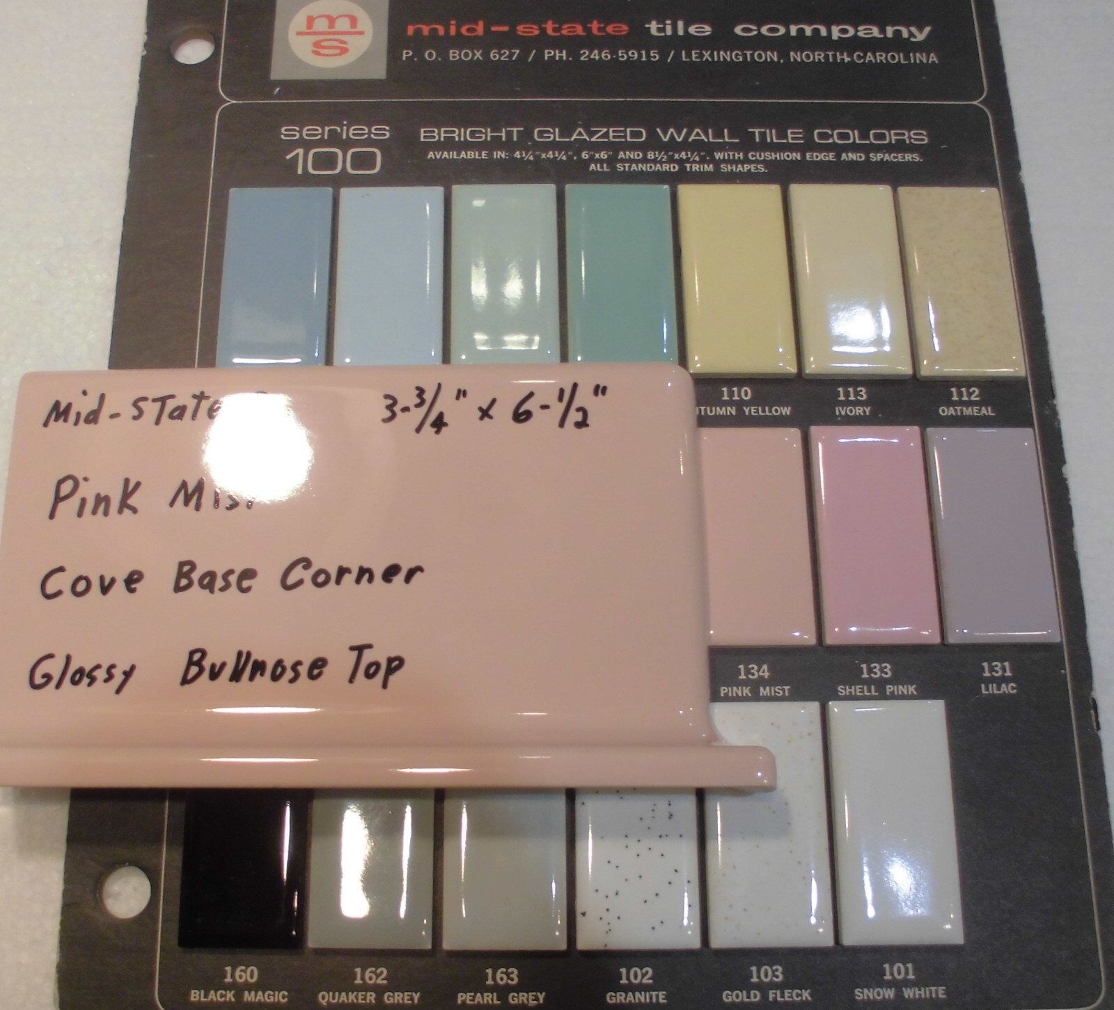 1 pc. *Pink Mist* Finish Corner Bullnose Top cove/base Ceramic Tile 3.75″ X 6.5″