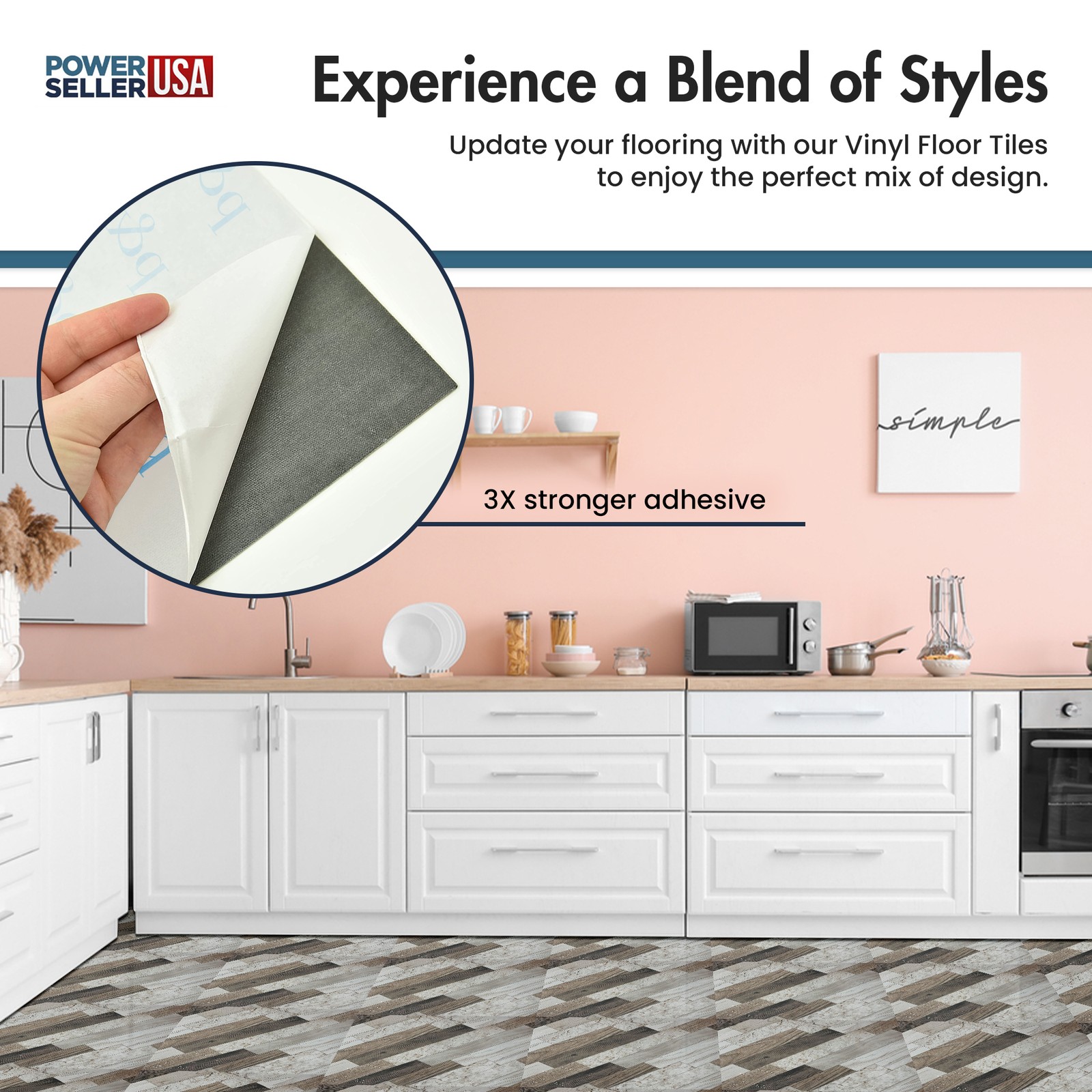 PowerSellerUSA Vinyl Self Adhesive Floor Tiles 20 PCS 12″ x 12″, Rustic Mixed