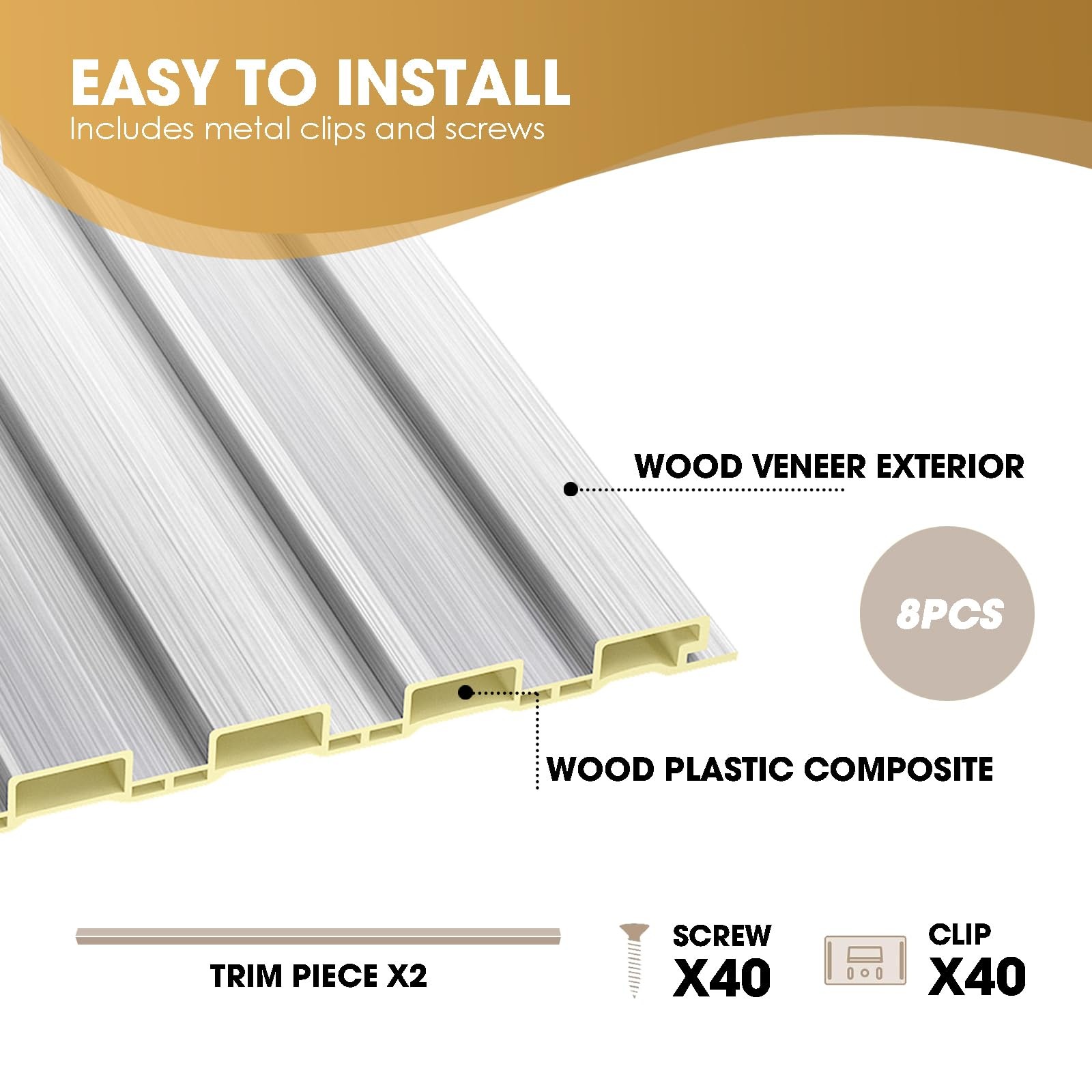 WPC Acoustic Slat Wall Paneling, 8-Pack 96 x 6 Inches 3D Wall Panels for Inte…