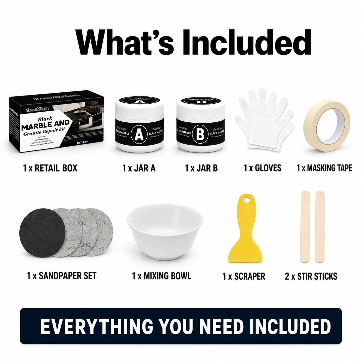 Quartz Countertop Repair Kit – Fix Chips, Cracks & Scratches on Marble, Tile & S