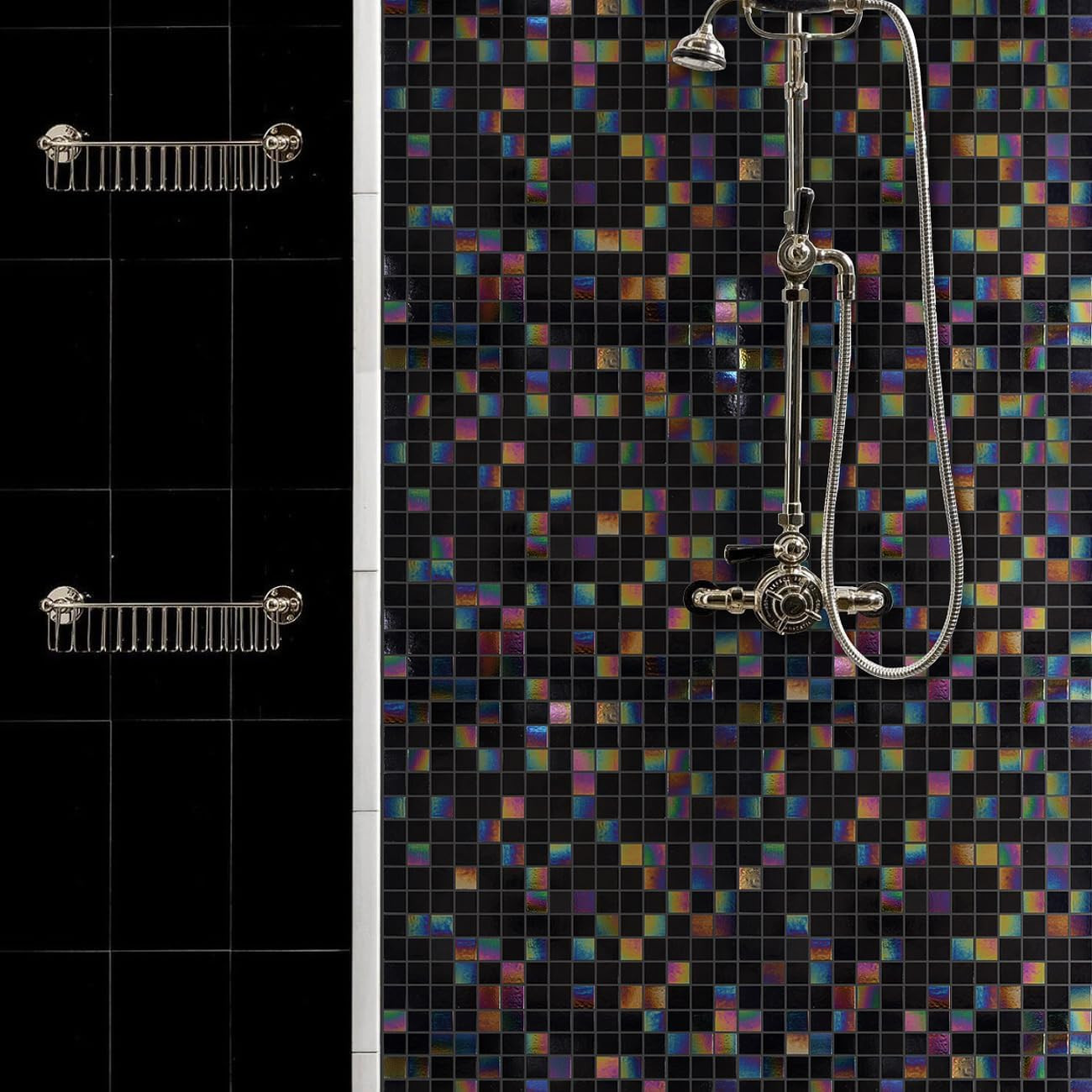 11.5Sqft Iridescent Black Mosaic Tiles for Bathroom Floor and Wall, Kitchen Back