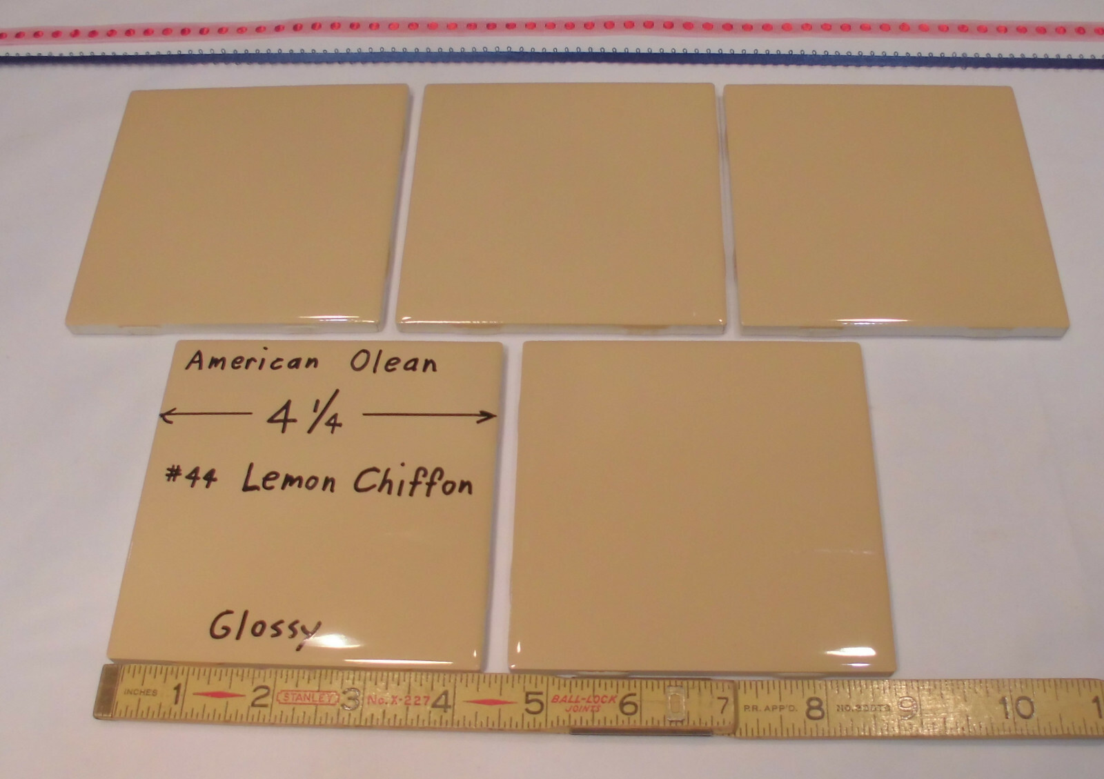 5 pcs. Glossy Ceramic Tiles *Lemon Chiffon #44* by American Olean 4-1/4″ Mustard