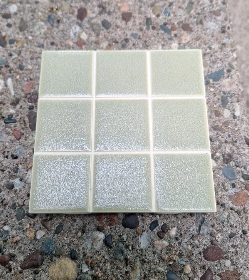 10 VTG American Olean 4-1/4″ Scored 9ths Tile Crystalline Avocado Green #377 NOS