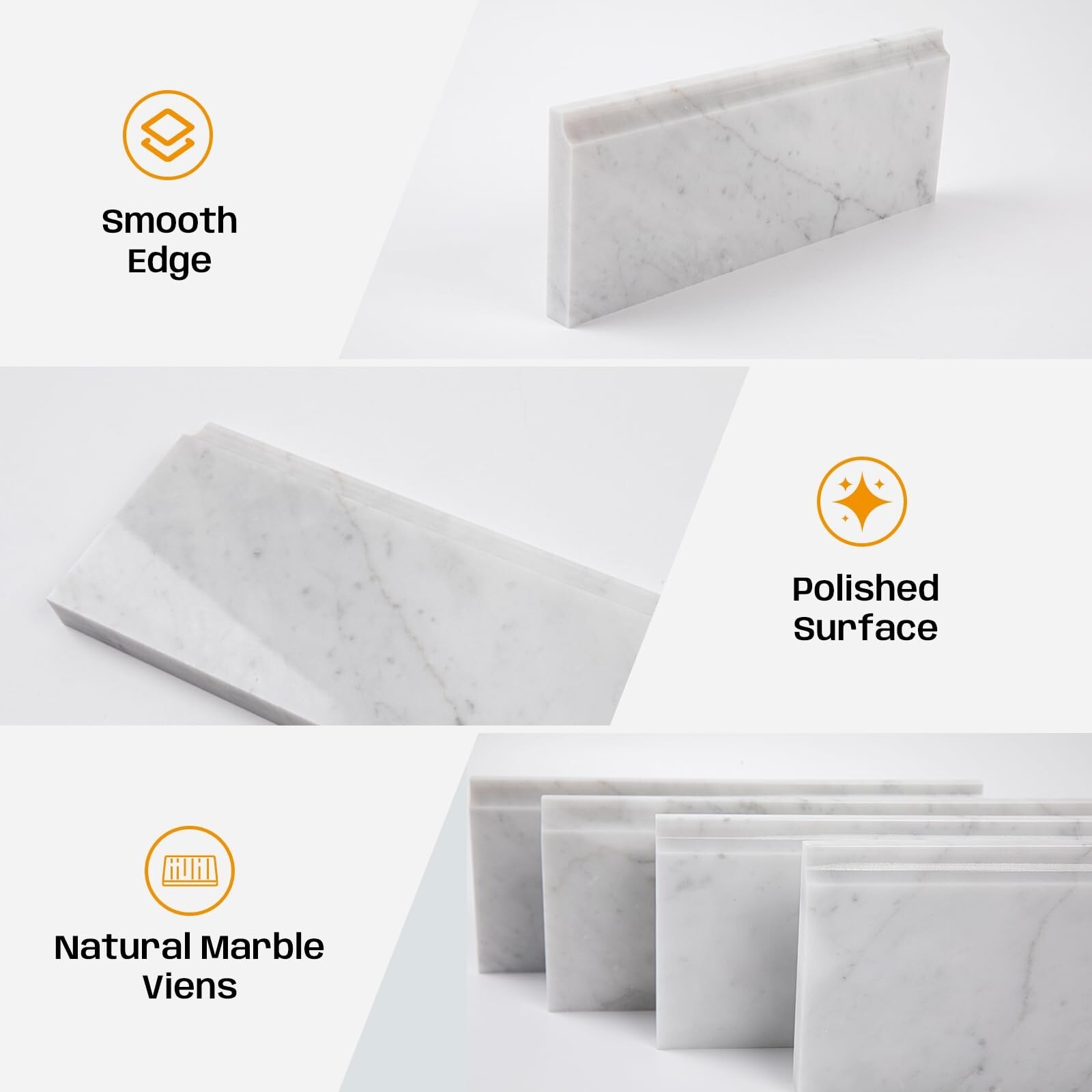 Carrara White Marble Baseboard Trim Molding, 4.5″X12″ Polished Wall Base Moul…