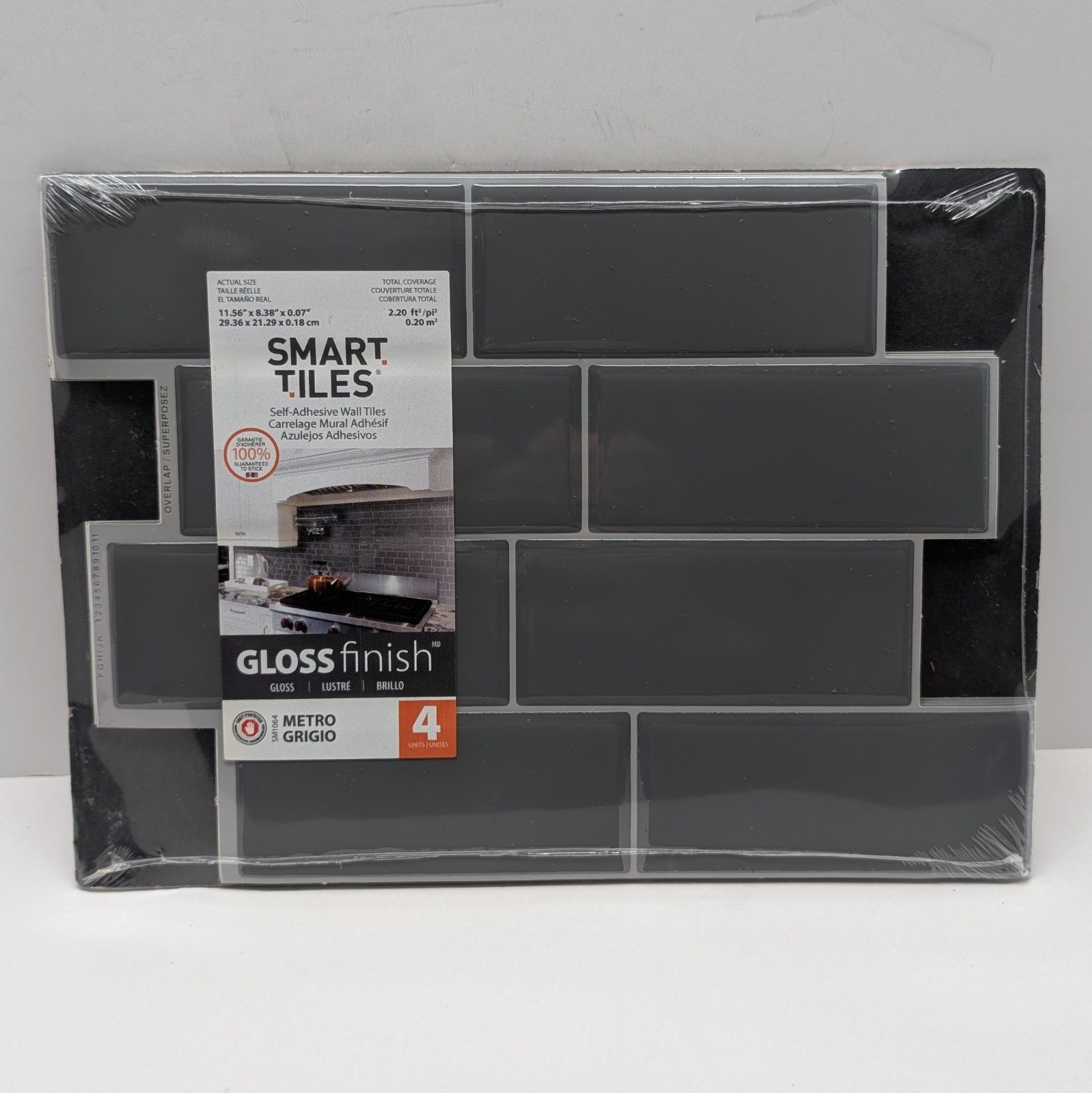 Smart Tiles Vinyl Adhesive Wall Tile 1 Pack of 4 Metro Grigio SM1064-4 (Gray)