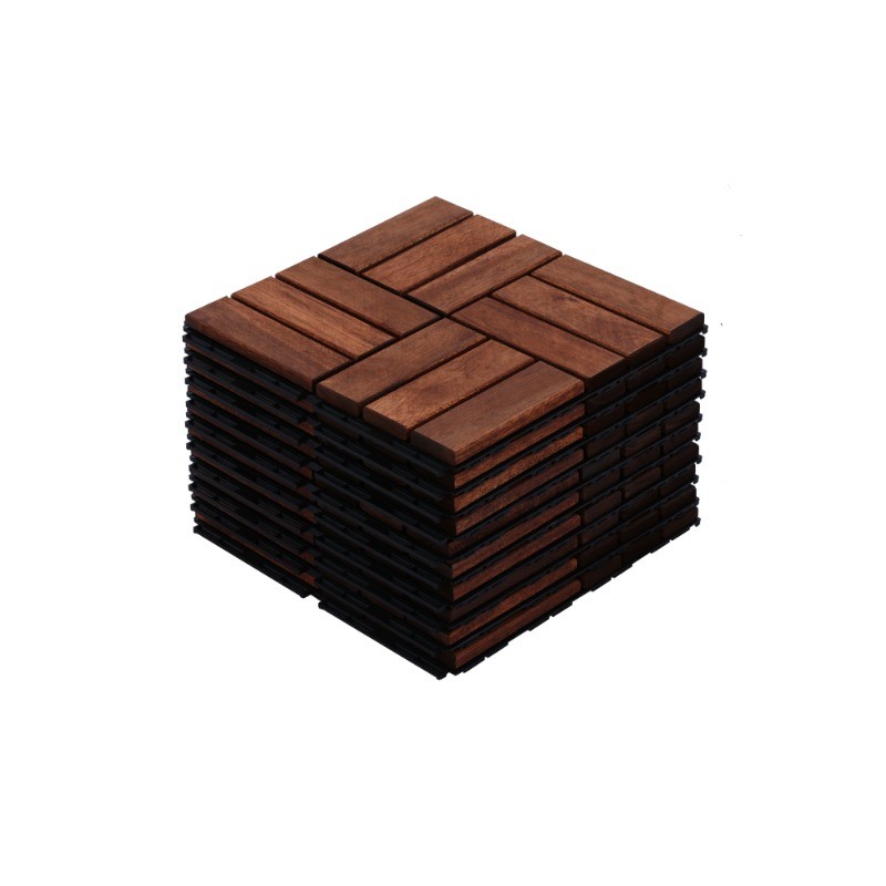 12″ x 12″ Acacia Wood Interlocking Deck Tiles Checker Pattern Outdoor