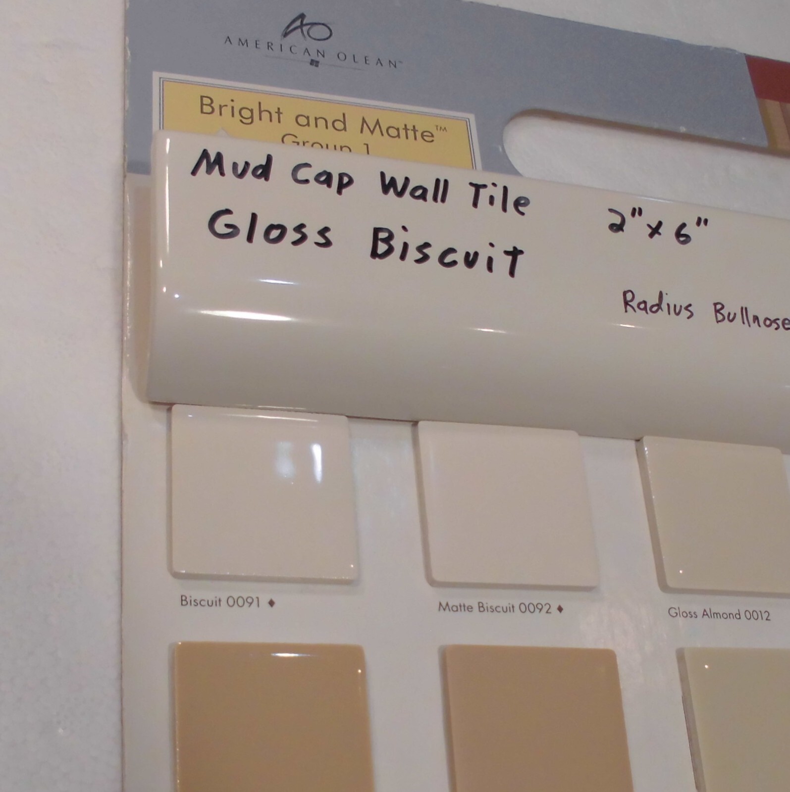 1 pc. Gloss Biscuit: 2″ X 6″ X 3/4″ Ceramic Radius Bullnose Tiles, Mud Caps, New