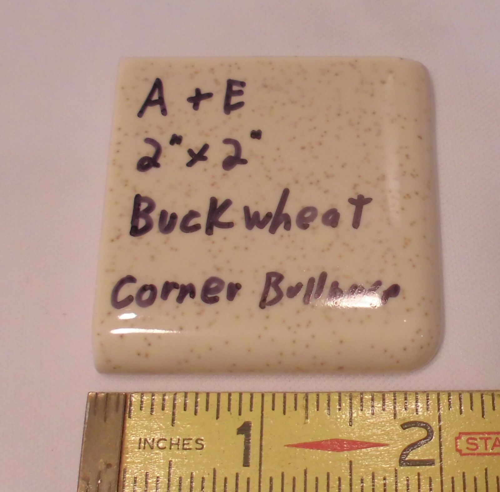 Buckwheat 2″ X 2″ X 5/16″ Ceramic Surface Bullnose Corner Tile; made 1940’s