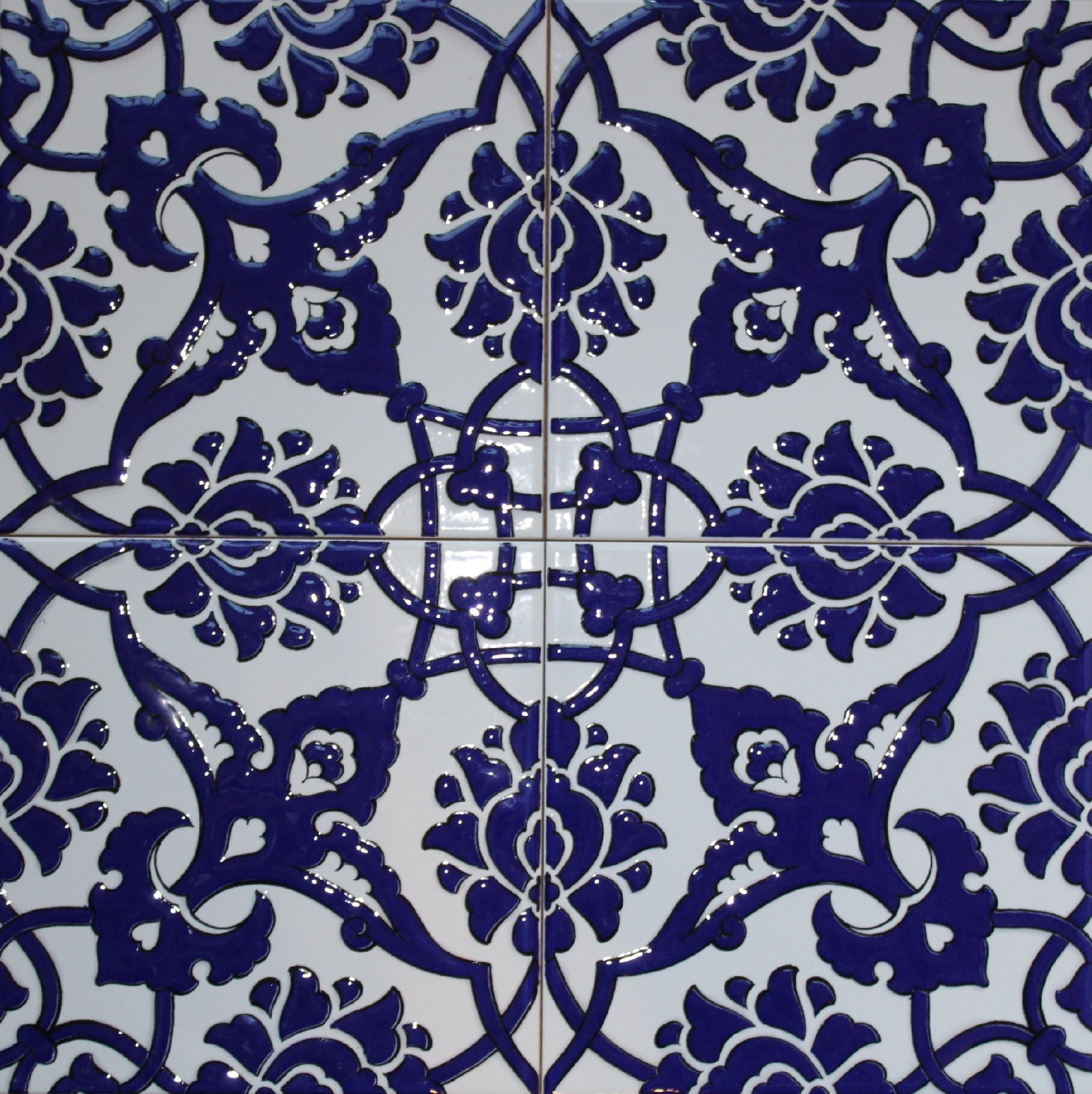 Cobalt Blue 16″x16″ Turkish Ottoman Iznik Floral Pattern Ceramic Tile Set