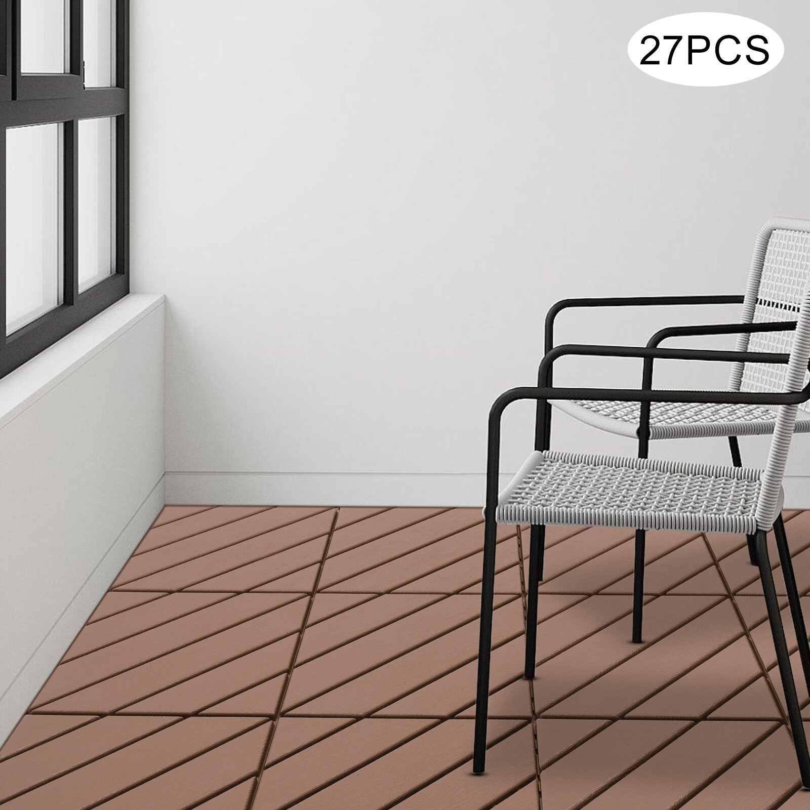 27 PACK Plastic Interlocking Deck Tiles Outdoor Patio Flooring Coffee 12″x12″.