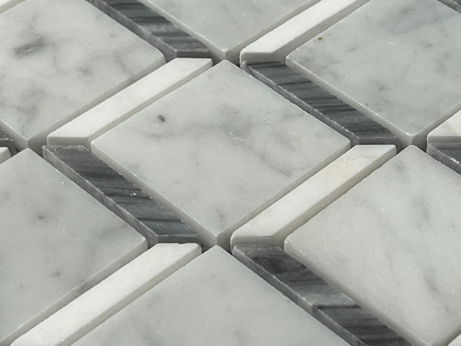 CA11 White/Grey Diamond/Chain Marble Mosaic Tile Kitchen Bathroom Polished 7 pcs