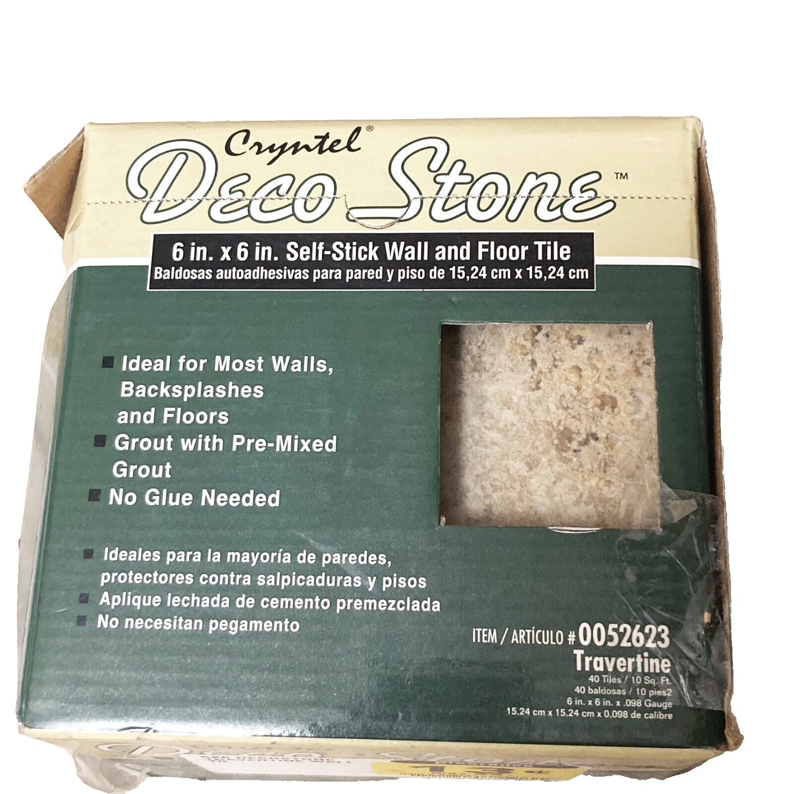 BOX OF 40 6″x6″ Deco Stone Travertine Vinyl Wall Floor Tile Self Stick Groutable