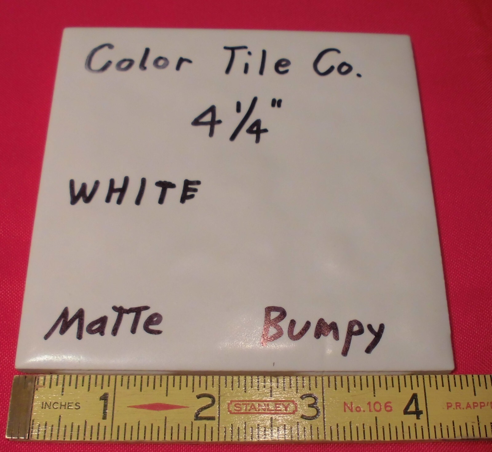 1 pc. Matte White: 4-1/4″ Ceramic Tile, Lots of medium bumps by Color Tile Co.