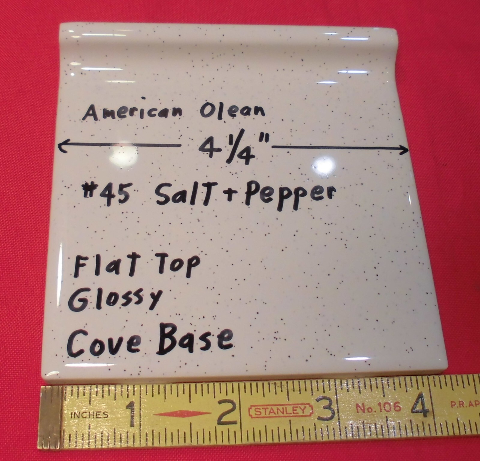 1 pc. Salt & Pepper: stack-on-top Cove/Base Ceramic Tile; 4-1/4″ American Olean