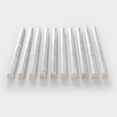10-Pack White Marble Pencil Liner Tile 3/4″ x 12″ Honed Edge Trim for Backsplash