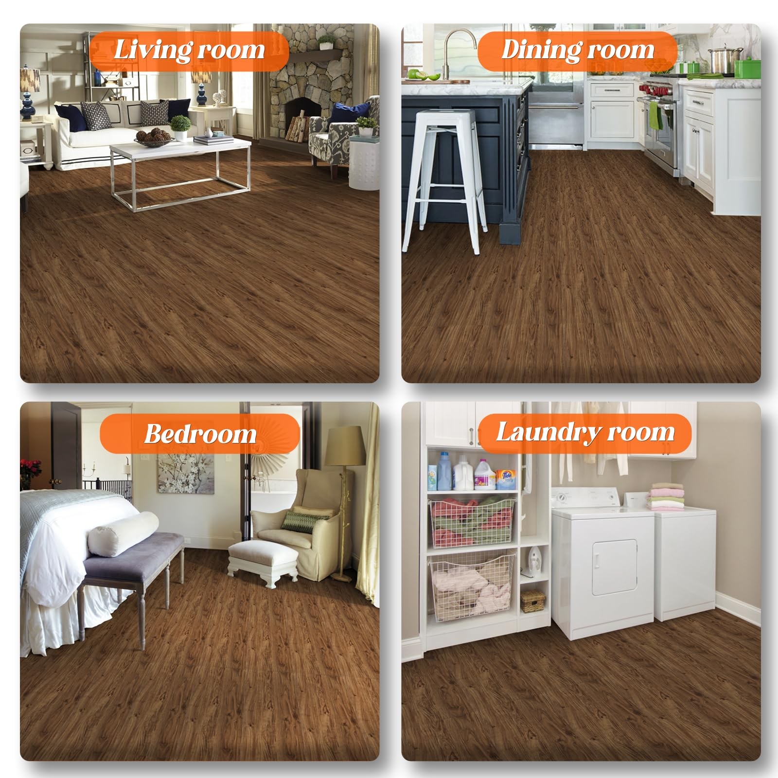 Wood Grain Vinyl Flooring Roll 15.7″ x 393.7″ Brown Peel & Stick Waterproof F…