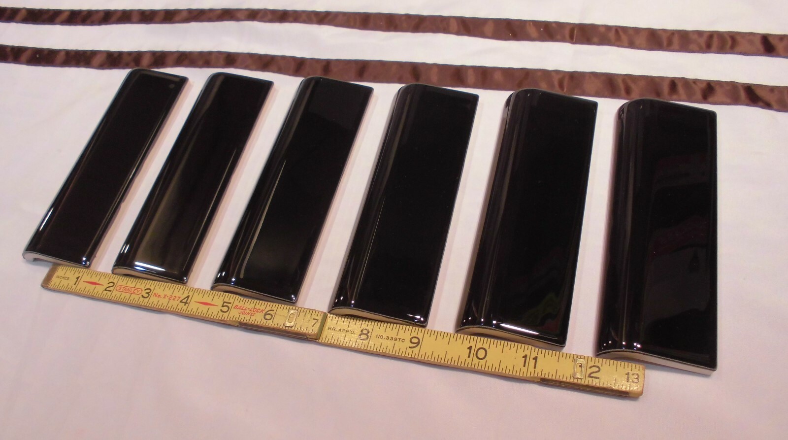 Black 2 x 6 in Ceramic Tile Mud Cap Bullnose Trim 2×6 inch American Olean 6 Pack