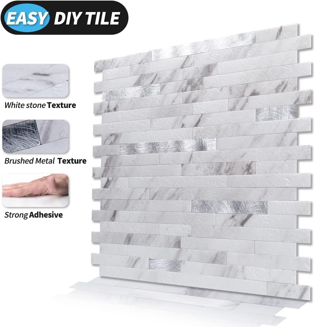 Waterproof Volakas White Stone Backsplash Tile – Durable Peel & Stick Solution