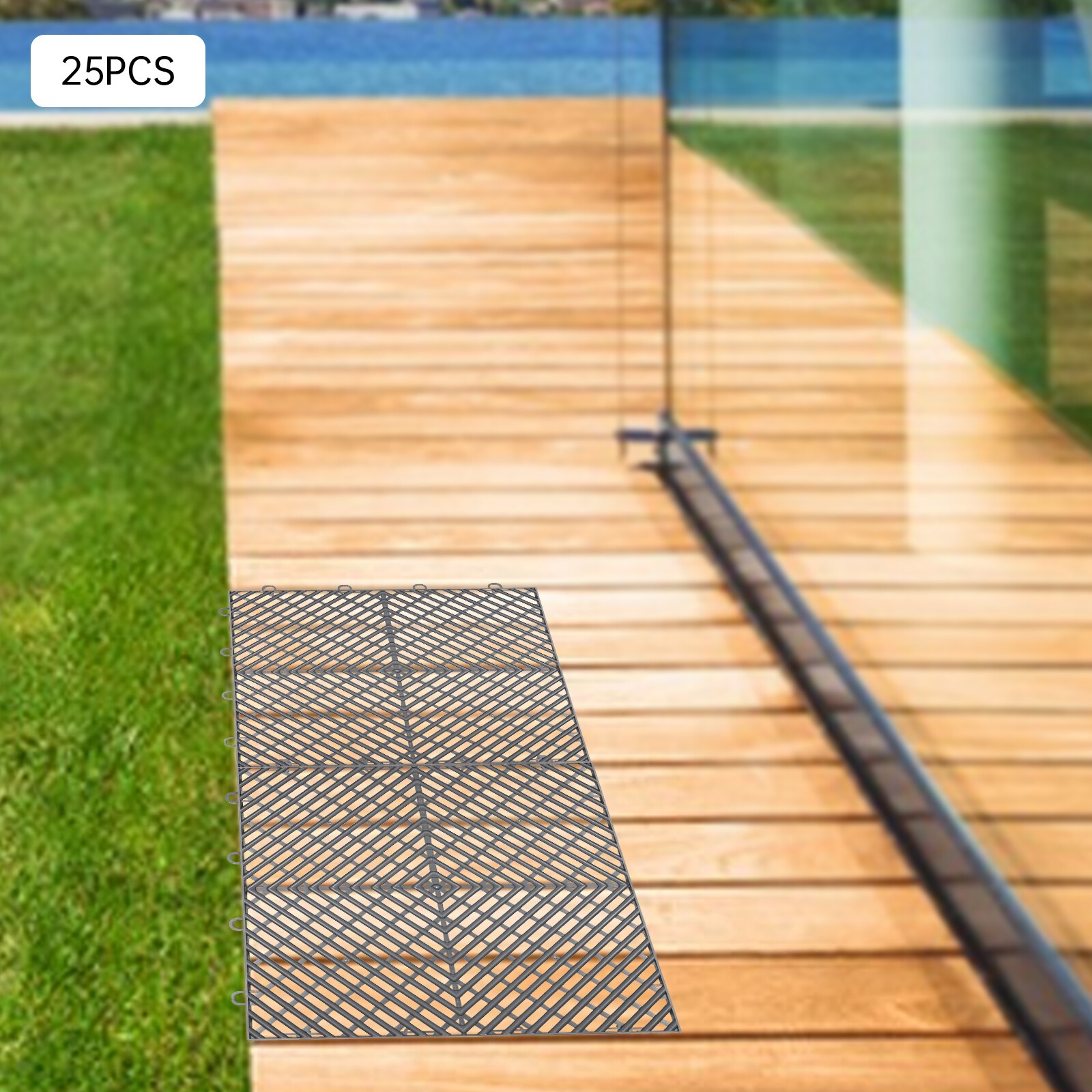 25PCS Tiles Interlocking Graphite Drainage Tiles 12x12x0.5 Inches Deck Tiles
