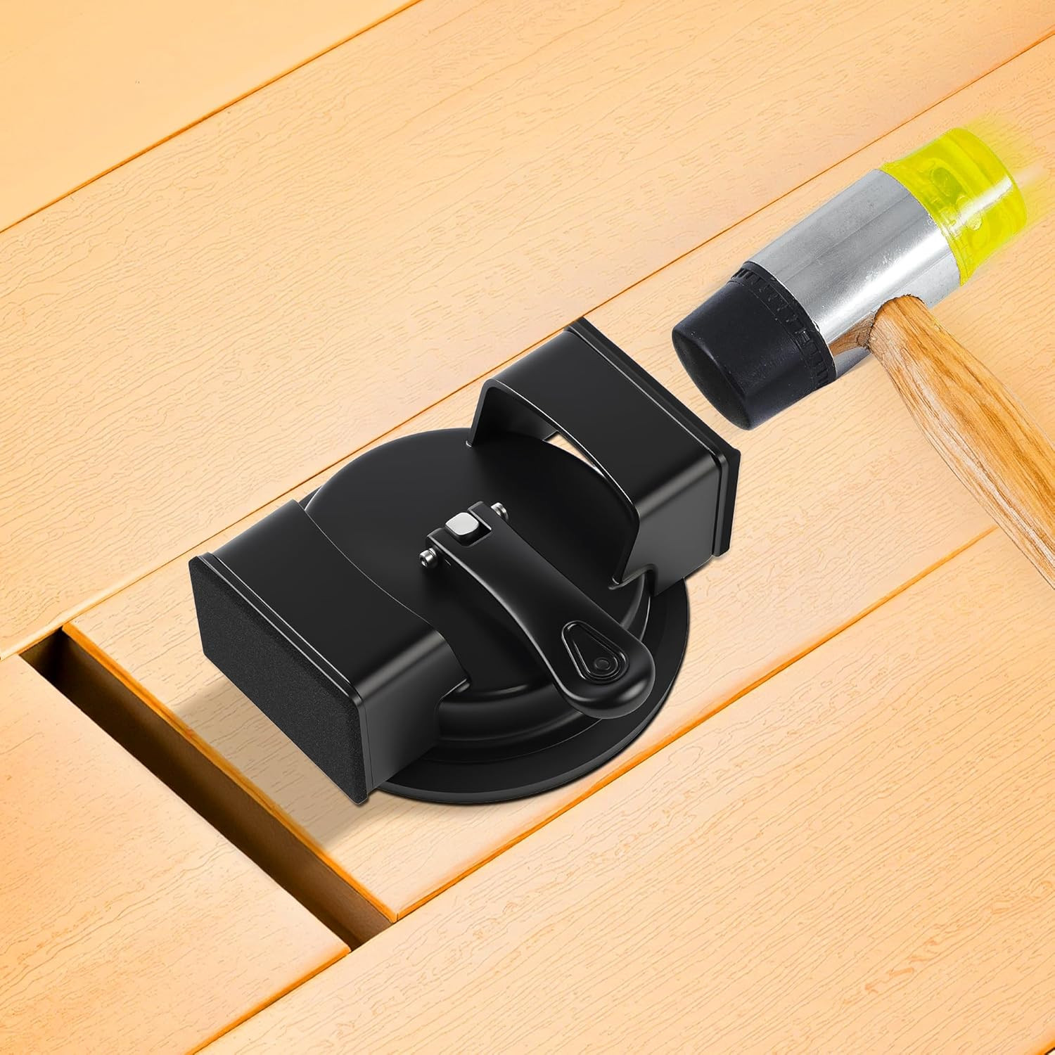 Iron Floor Gap Fixer Tool with Suction Cup, Dual Striking Heads & 4 Adhesive Pad