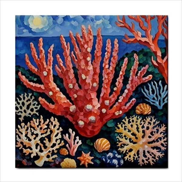Coral Reef Ceramic Tile Set of 6 Ocean Sea Art Backsplash Tiles 4.25 Inches