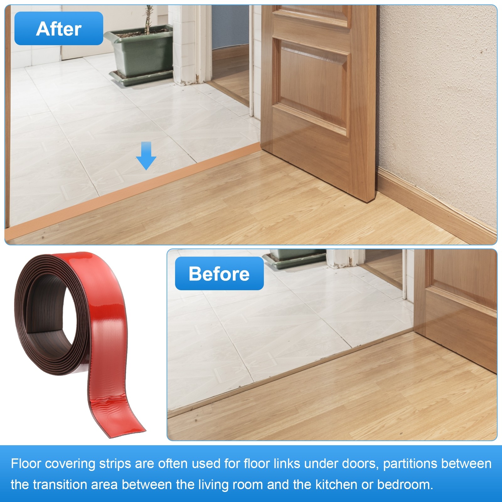Floor Transition Strip 2″ 10ft Self-Adhesive Edge Trim Dark Brown Wood Grain
