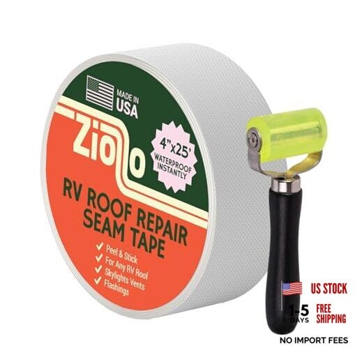RV Roof Repair Seam Tape with Roller – 4″ x25′ Waterproof Tape for Campers,