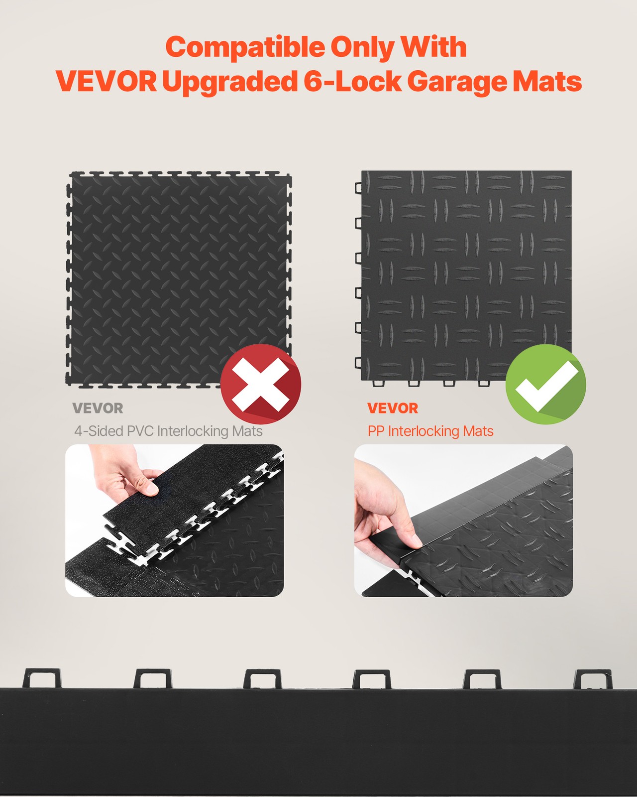 VEVOR Female Garage Floor Edge Kit 15pcs PP Interlocking Slip-Resistant Black