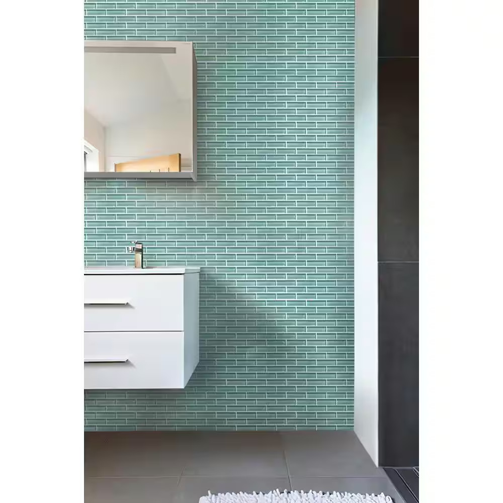 Light Blue 11.9 In. X 11.9 In. Polished Glass Mosaic Tile (4.92 Sq. Ft./Case)