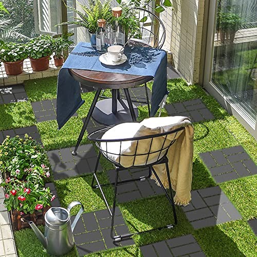 Plastic Interlocking Deck Tiles Pack Outdoor Patio 12″*12″ 9 Dark Grey