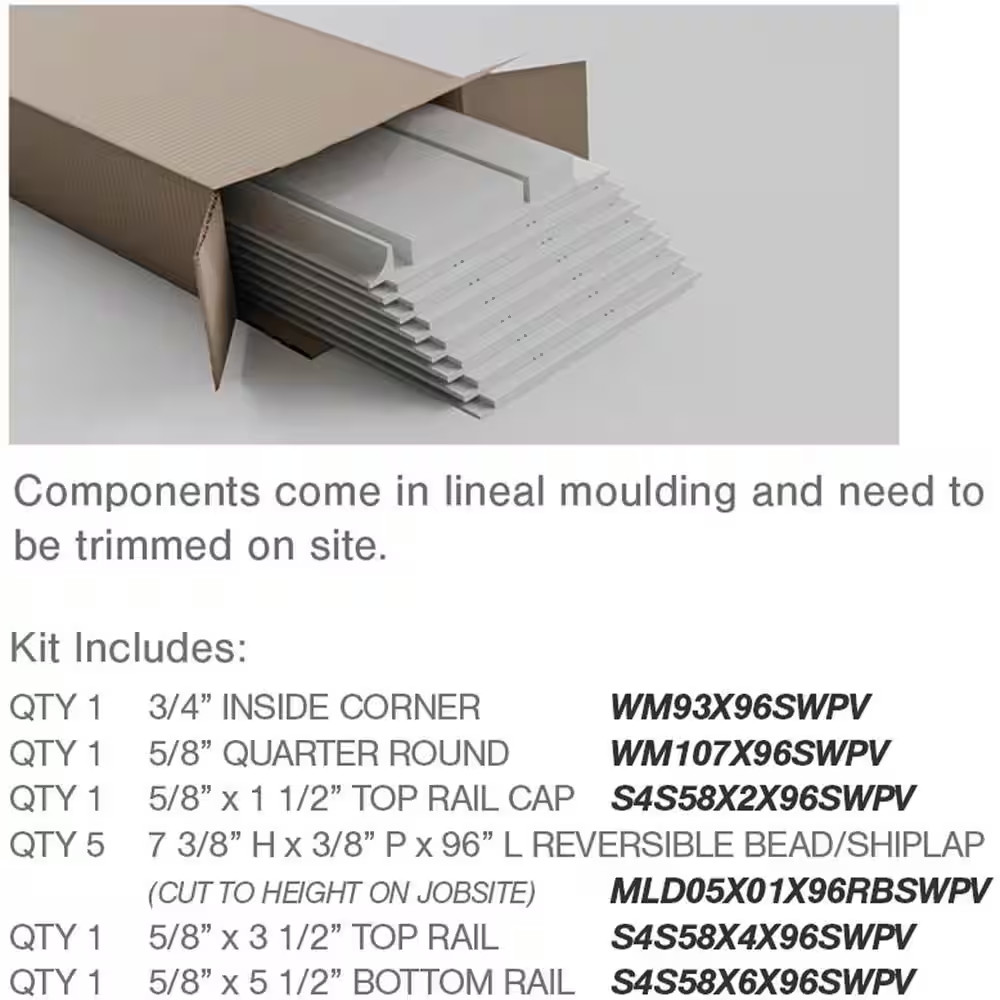 5/8 In. X 96 In. X 40 In. PVC Deluxe Beadboard Wainscoting Molding Kit (For Heig