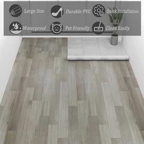 Vinyl Flooring Roll 32 Sq.Ft | 3’4″W X 9’10″L, PVC Leather-Like Linoleum Floor C