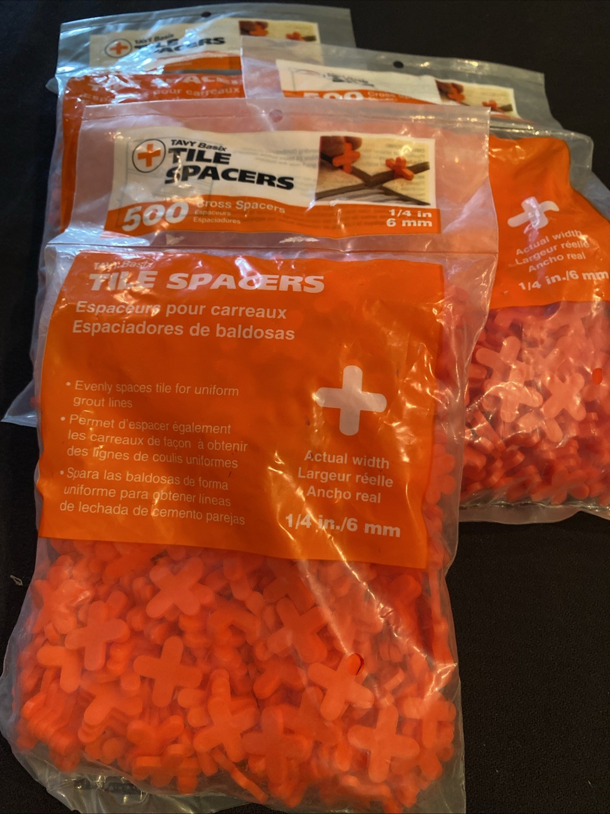 TAVY Basix 1/4 in Orange Cross Tile Spacers 500/pkg – lot of 3 pkgs