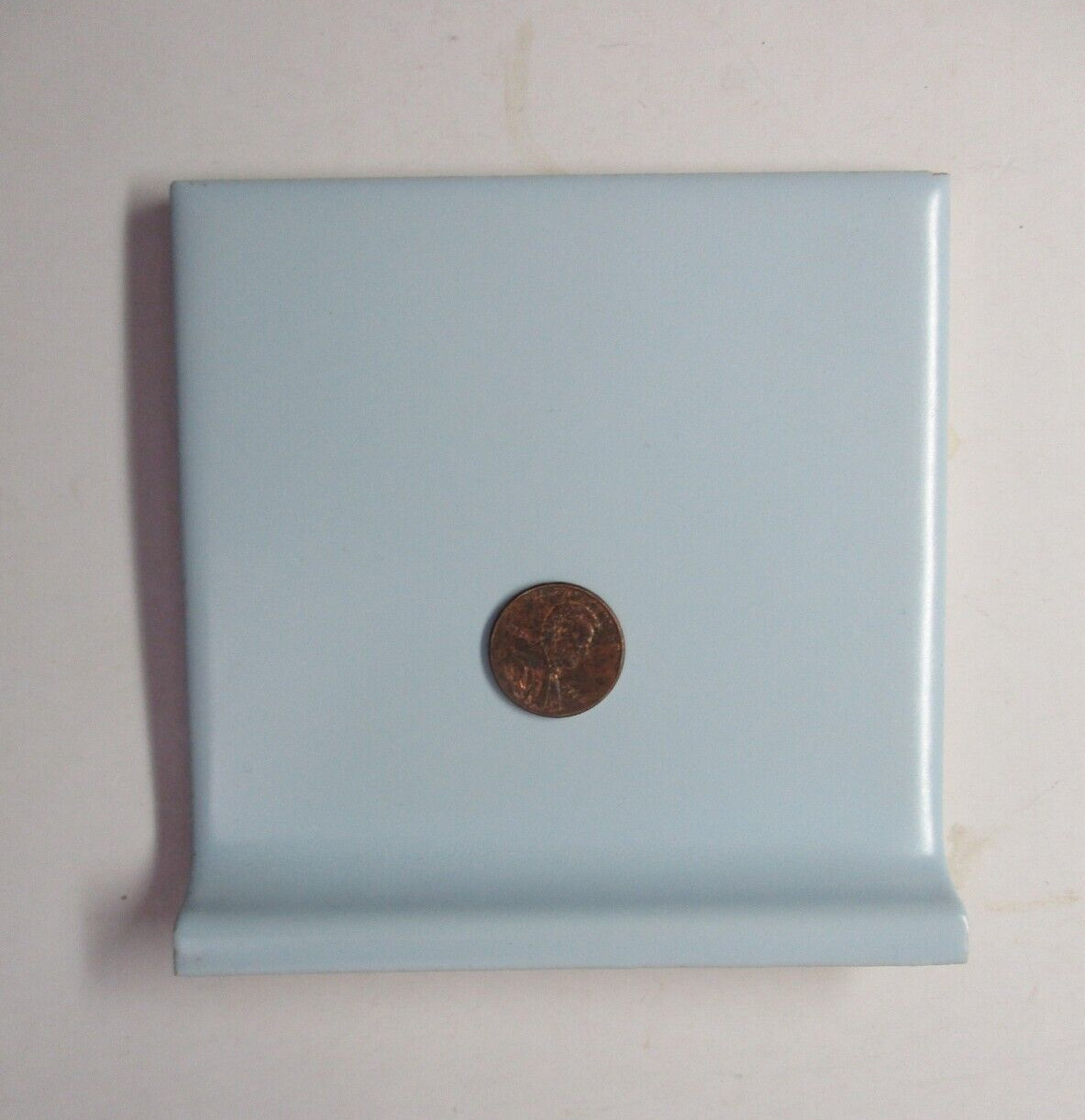 1 Wall Tile Dal 4-1/4″ Sq. Satin Sky Blue Ceramic Cove Base Curve Radius MCM Vtg