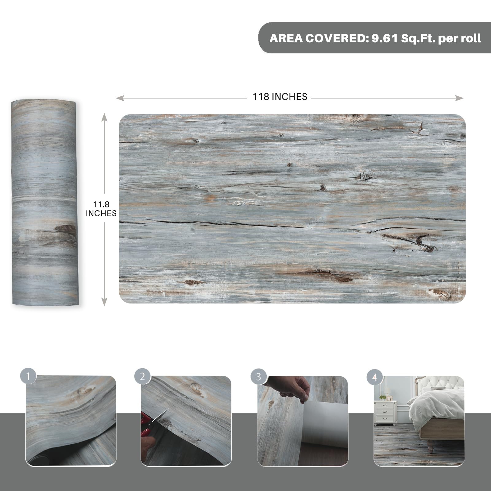 Wood Grain Peel and Stick Floor Tiles – 11.8” Width, Full Roll Length of 118″…