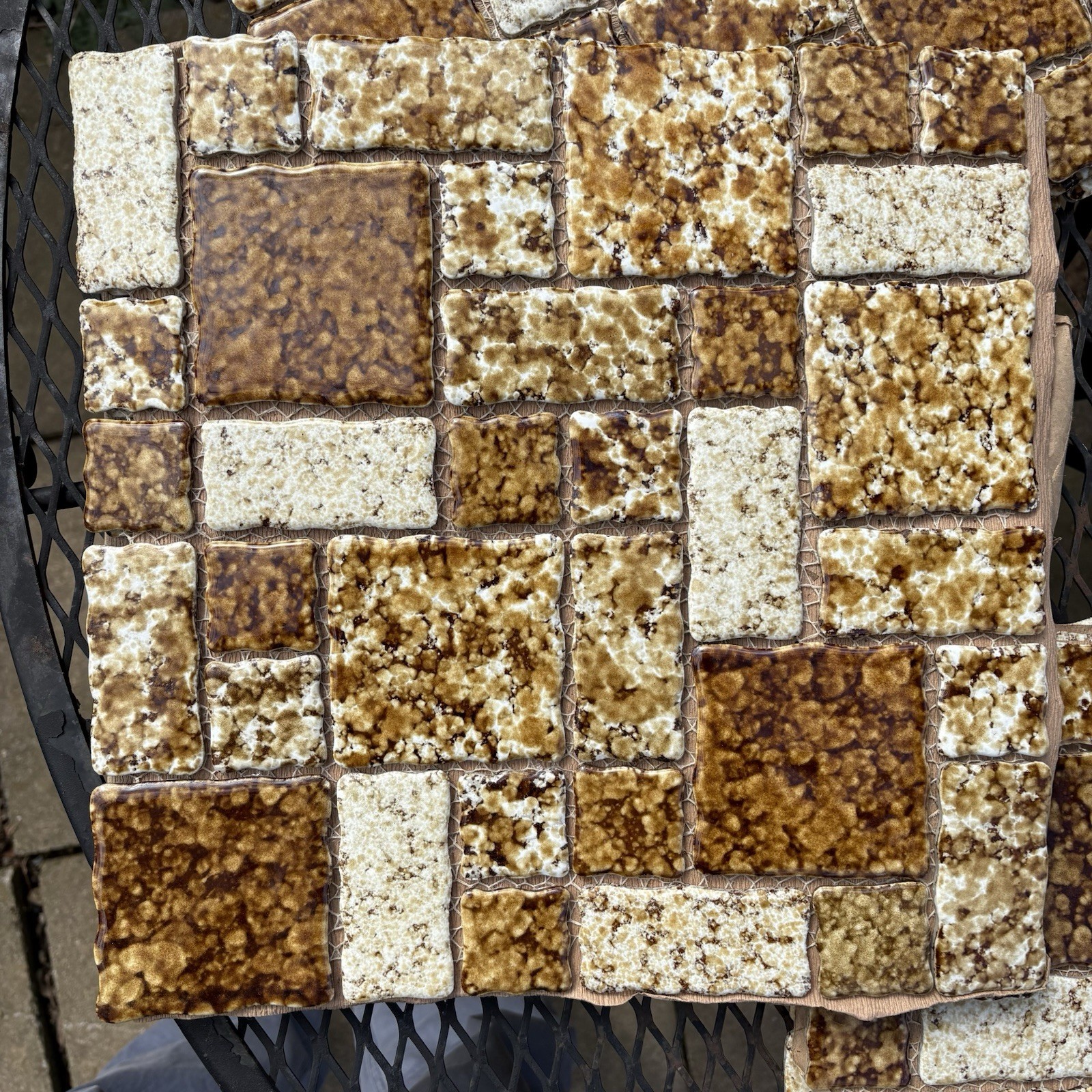 43 Vintage Glossy Mosaic Tiles. 12×12. Authentic. Japan. 1960s. Open Box
