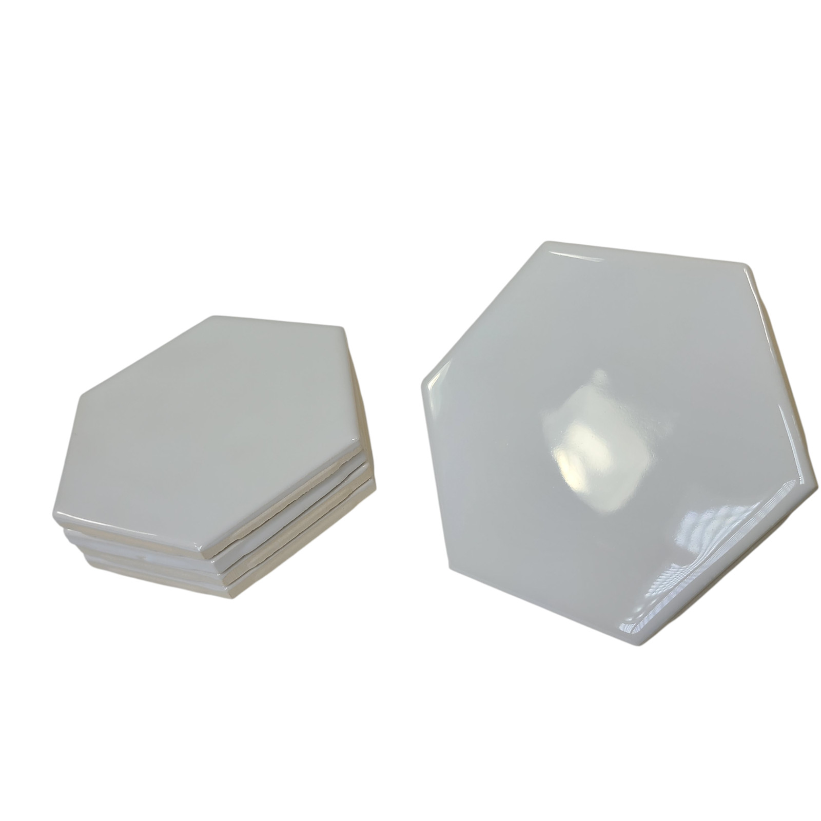 White Ceramic Wall Tile Hexagon Vintage Subway Mid Century Modern Glossy Rippled