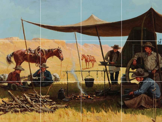 branding the cattle country western cowboys ceramic tile mural backsplash