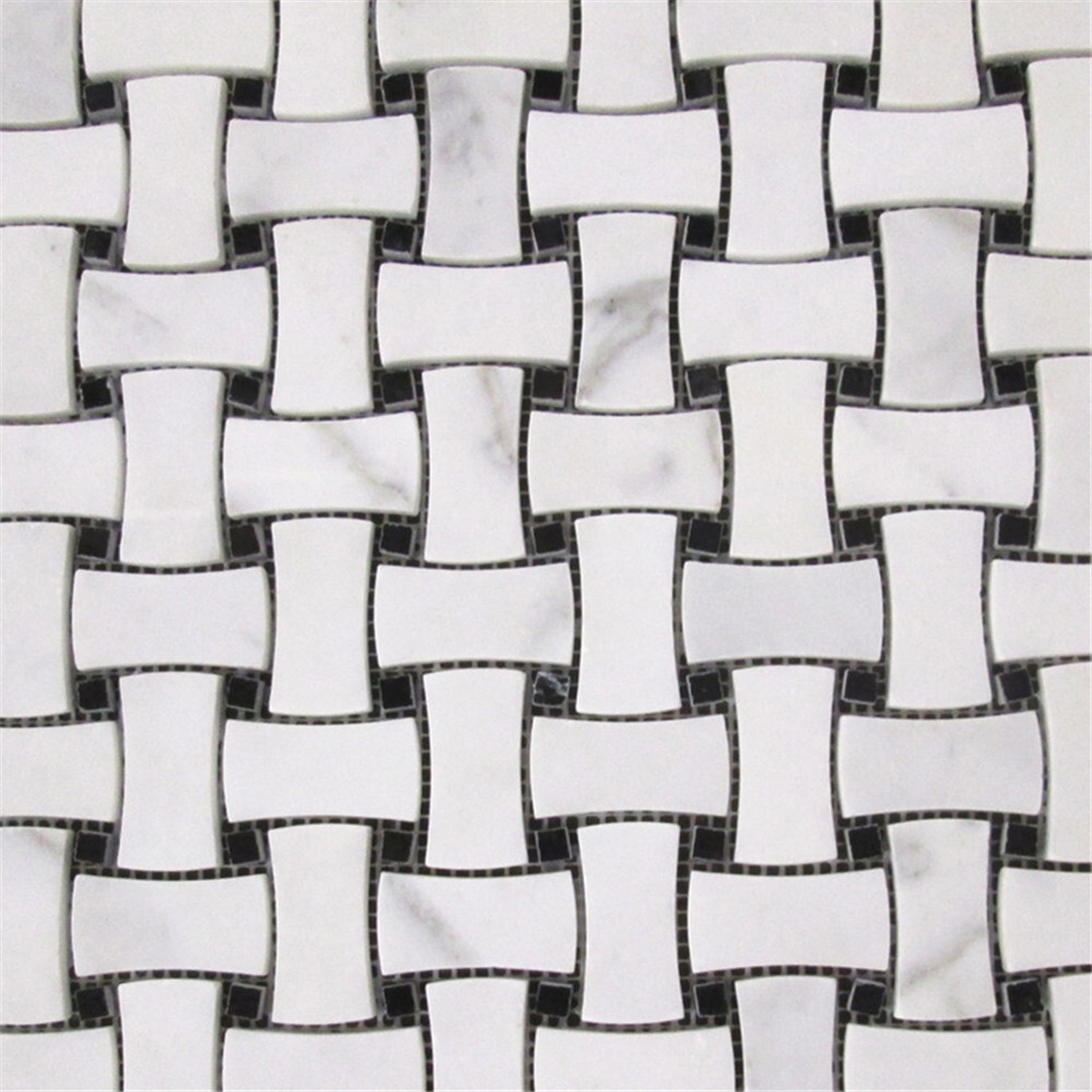 C671XP White Carrara Venato Marble Dog Bone Basketweave Mosaic Tile Polished