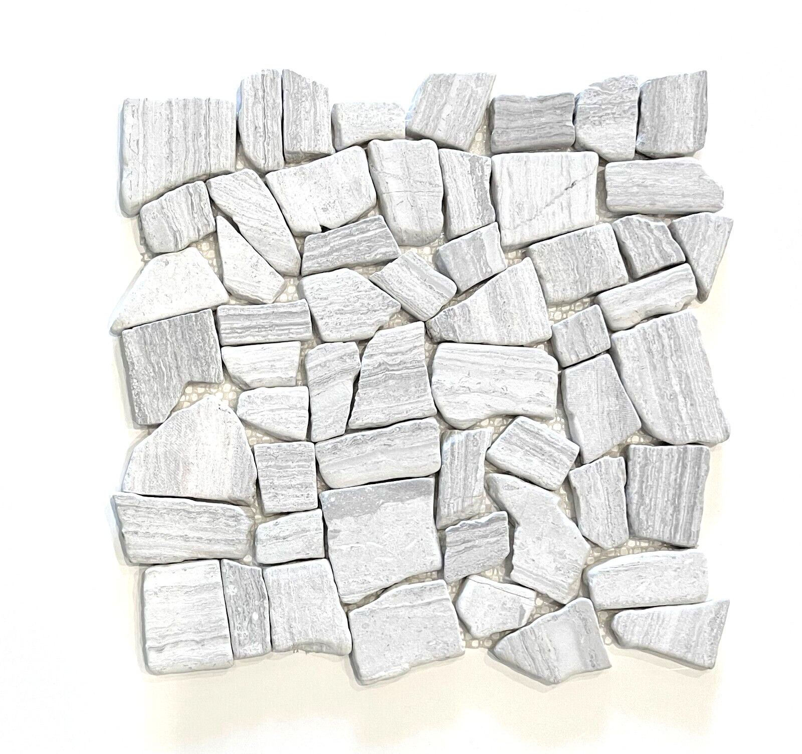 Chenille White Marble 12×12 Tumbled Flat Pebble Stone Mosaic Floor and Wall Tile