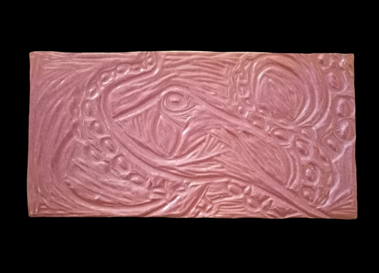 Artistic Octopus Ceramic Tile 10″×5″ Pink Relief Pattern Nautical