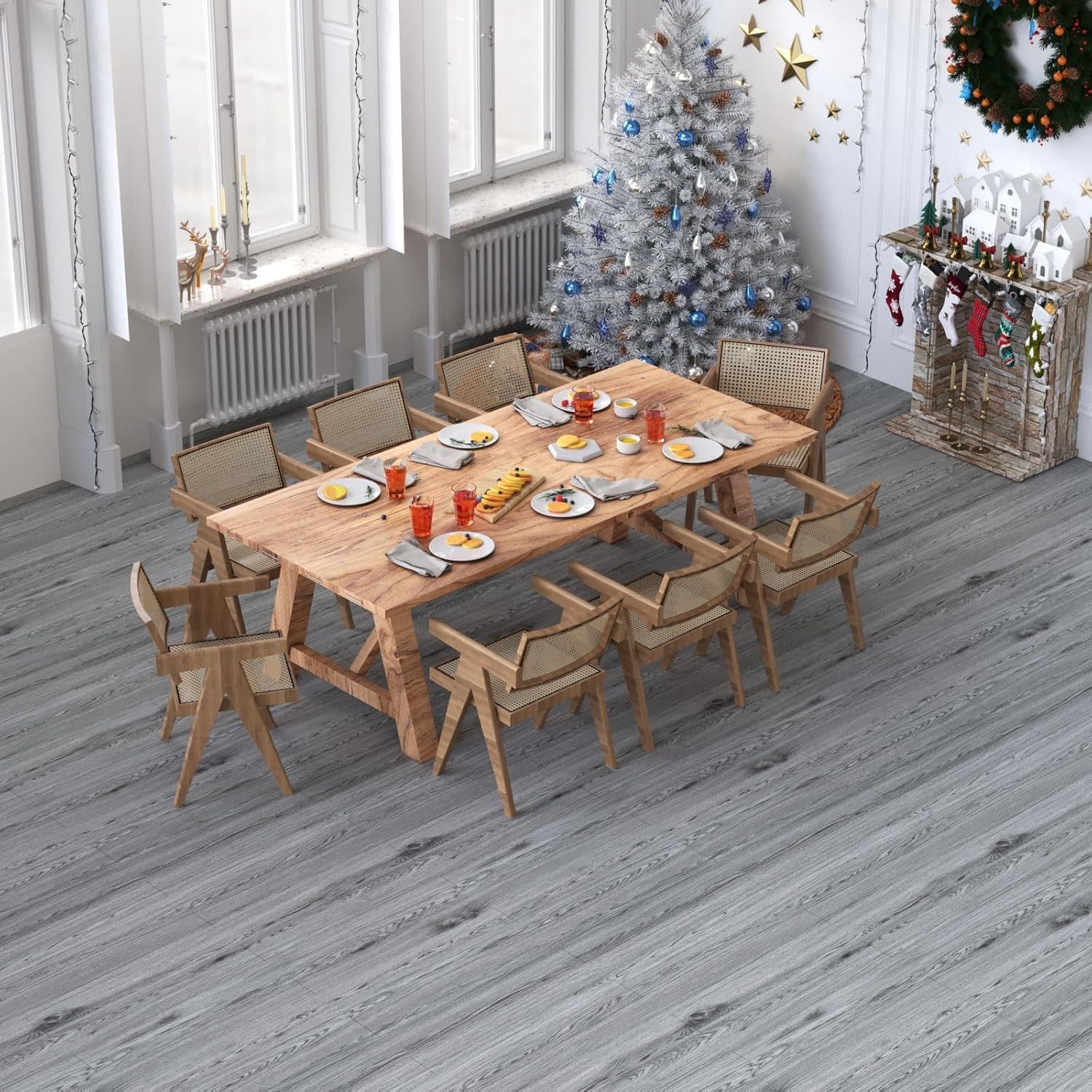 Peel & Stick Vinyl Flooring Roll 23x393in 64 SqFt Grey Wood Waterproof Self