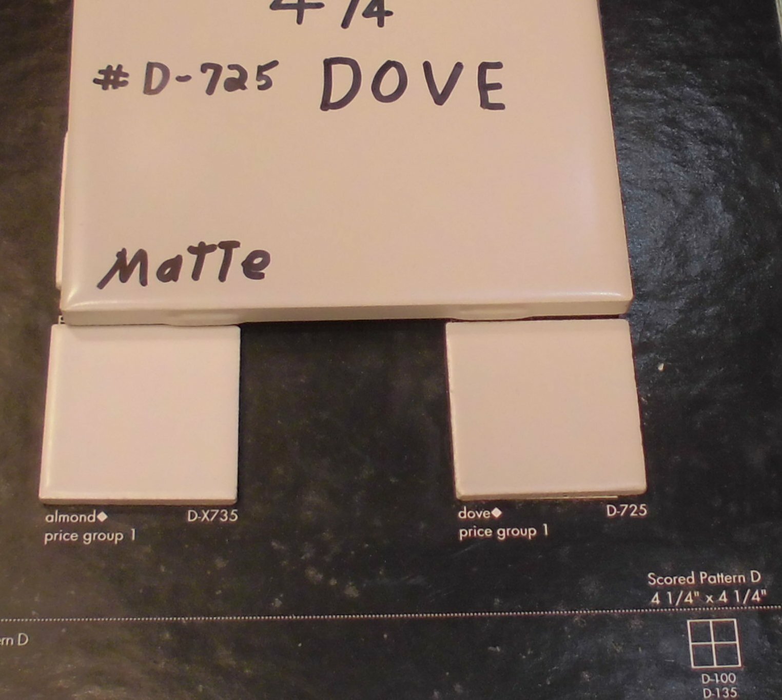 1 pc. Dove-Lite Gray; Matte Ceramic Tile by Daltile #D-725; 4-1/4″ New Stock
