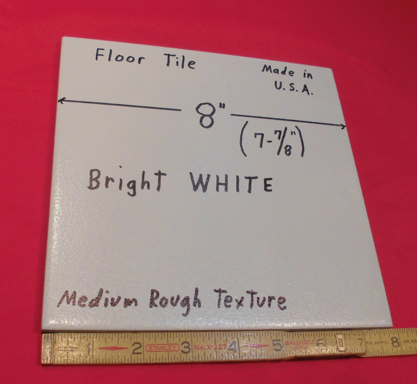 1 pc. *Bright White* Ceramic Floor Tile 8″ X 8″ Medium Textured: Made USA, NEW