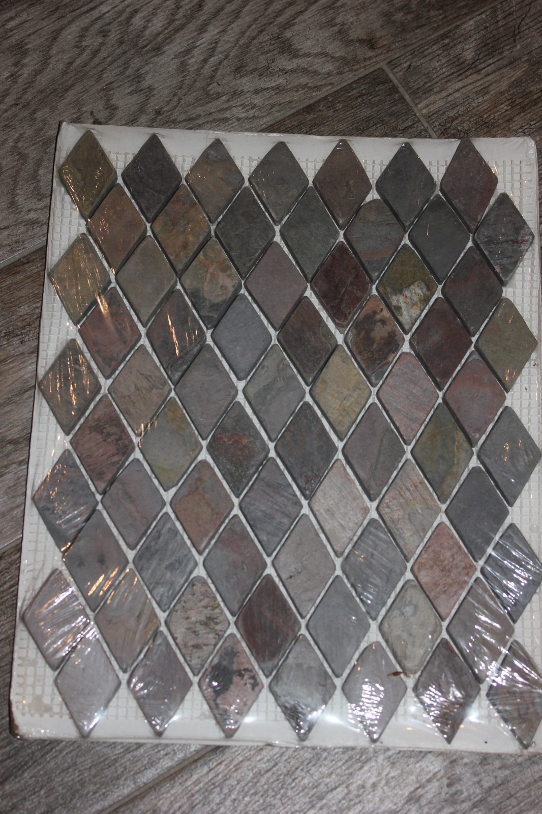 Lot of 5 SF Sheets Multicolor Slate Natural Stone Harlequin Diamond Mosaics Tile