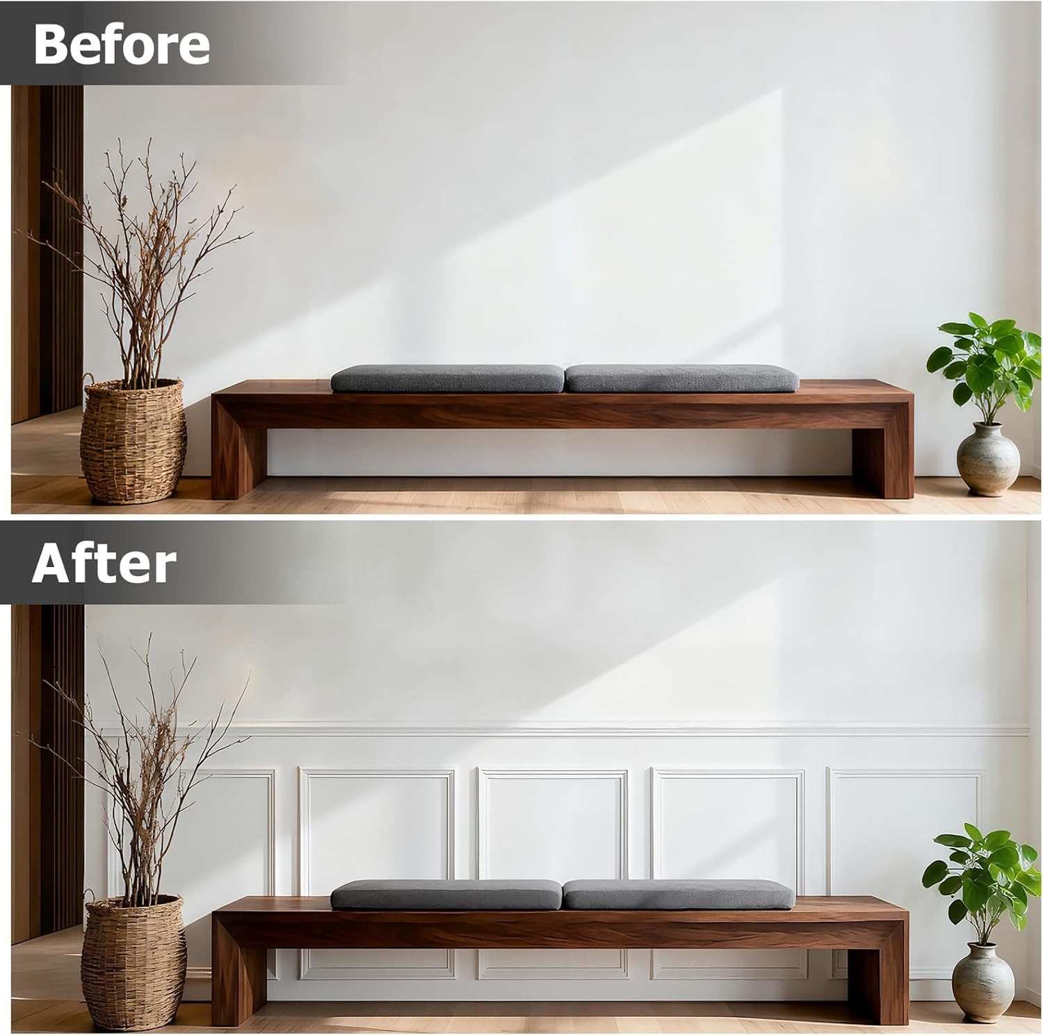 Peel and Stick Wainscoting Panels, 3 Set 20″X27″ Wall Molding + 2Pcs Chair Rail