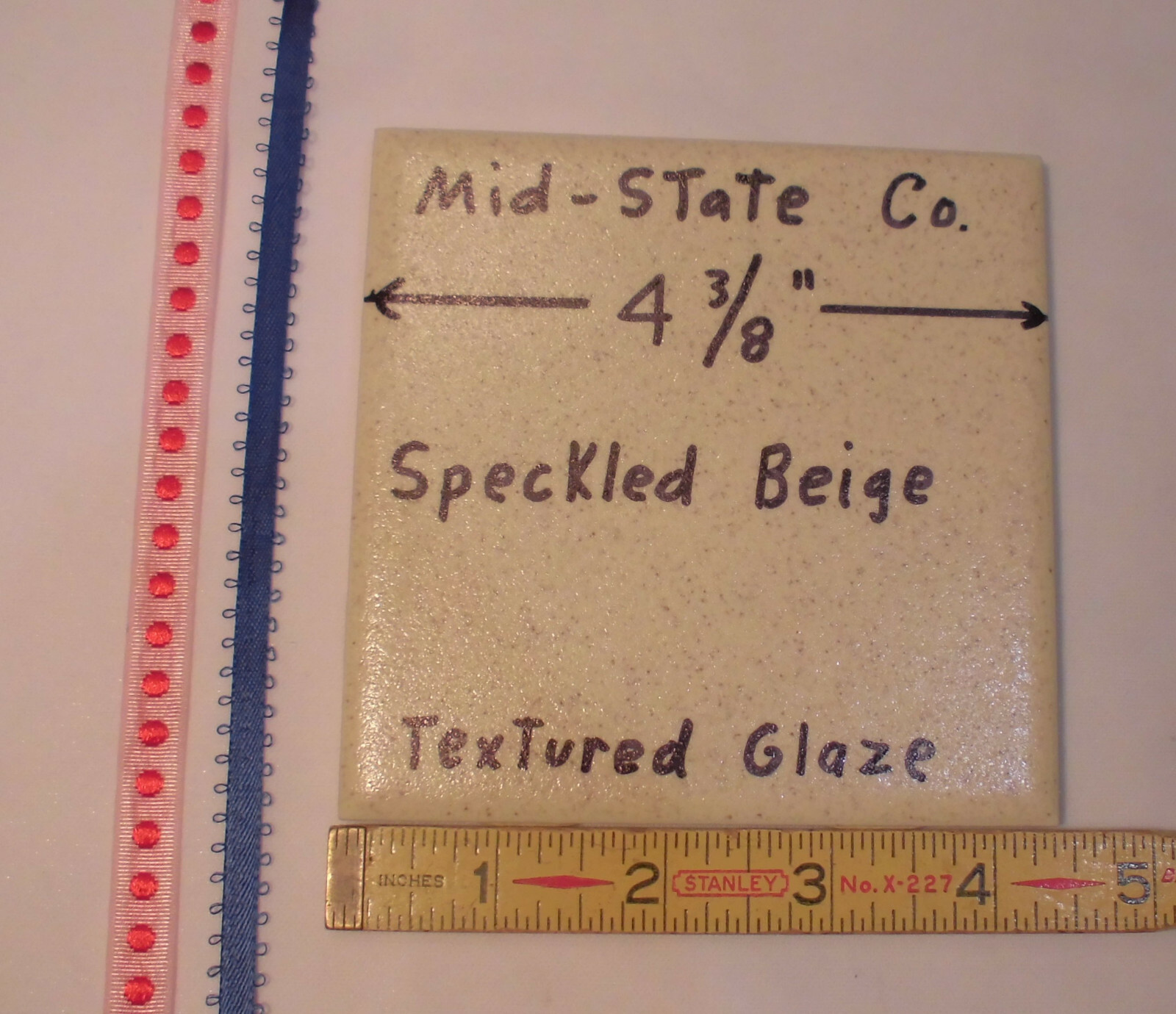 1 pc. *Speckled Beige* Ceramic Tile 4-3/8″ by Mid-State; Matte Lightly Textured
