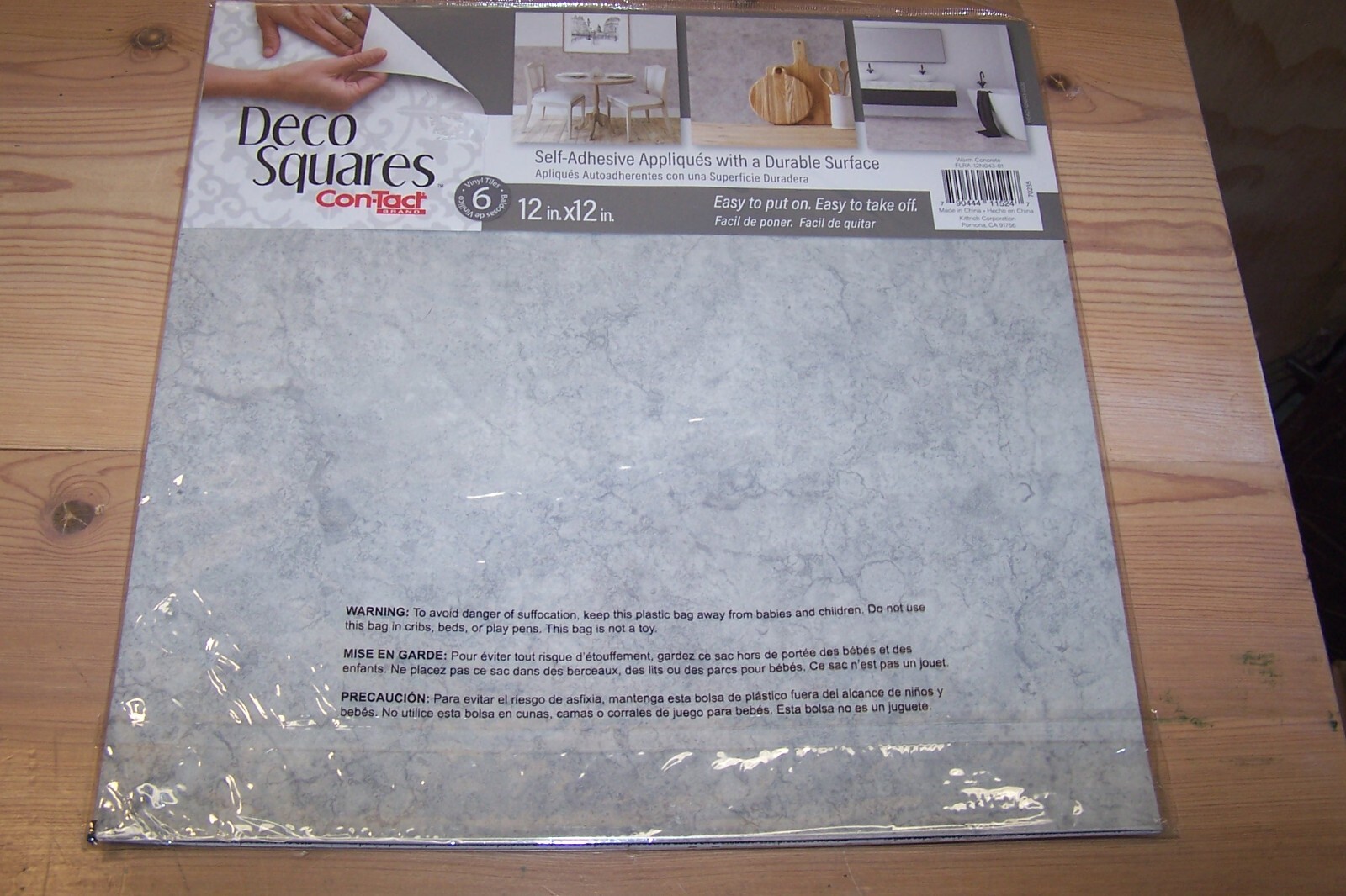 CON-TACT 12 Tiles Deco (2 Pks) Squares 12″ x 12″ Vinyl 6 Per Pack warm concrete