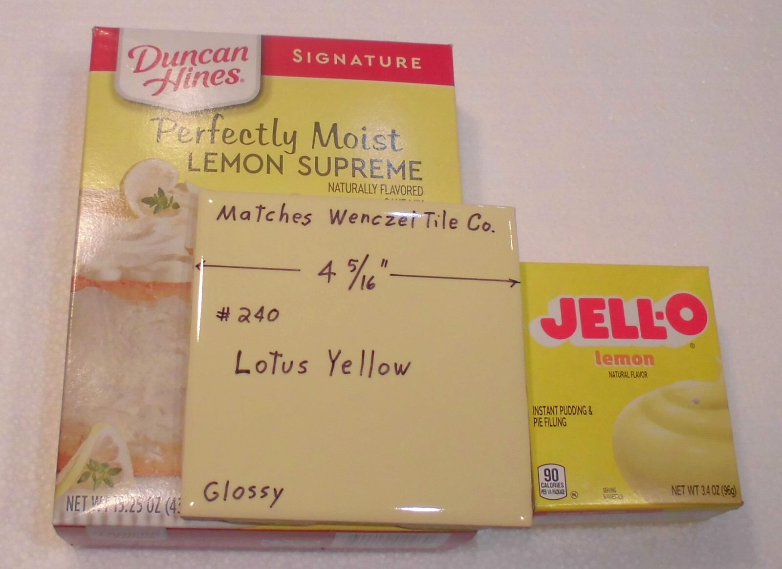 1 pc. Yellow 4-5/16″ Glossy Ceramic Tile: matches Wenczel Co. #240: Lotus Yellow